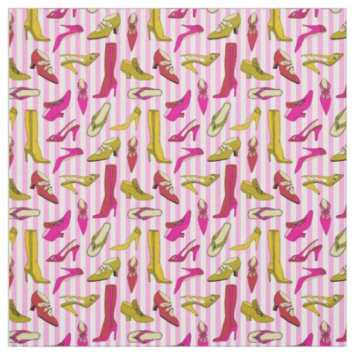 Pretty Pink and Yellow High Heeled Shoes Pattern Fabric