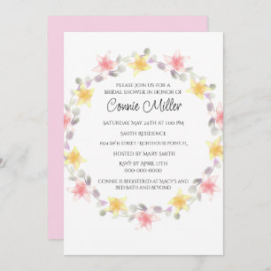 Pretty Pink and Yellow Lilly Flowers Bridal Shower Invitation