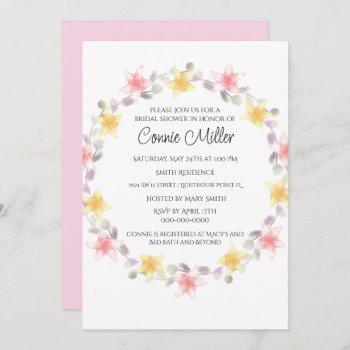 Pretty Pink And Yellow Lilly Flowers Bridal Shower Invitation by Susang6 at Zazzle