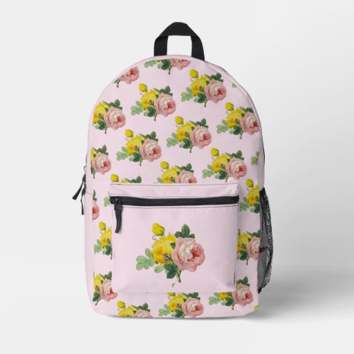 Pretty Pink and Yellow Roses Floral  Printed Backpack
