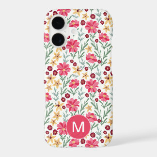 Pretty Pink and Yellow Vintage Floral Monogram iPhone 17 Case