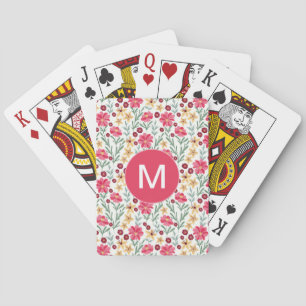 Pretty Pink and Yellow Vintage Floral Monogram Poker Cards