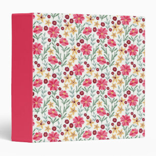 Pretty Pink and Yellow Vintage Floral Pattern 3 Ring Binder