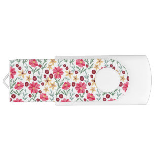 Pretty Pink and Yellow Vintage Floral Pattern Flash Drive