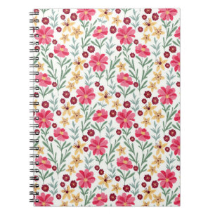 Pretty Pink and Yellow Vintage Floral Pattern Notebook