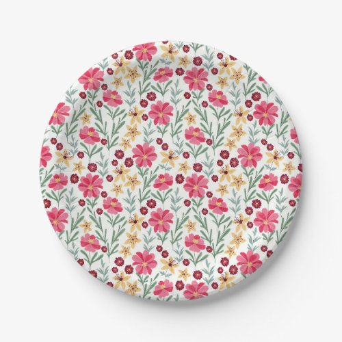 Pretty Pink and Yellow Vintage Floral Pattern Paper Plates