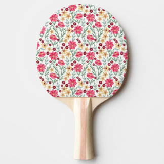 Pretty Pink and Yellow Vintage Floral Pattern Ping Pong Paddle