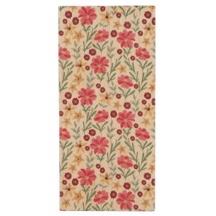 Pretty Pink and Yellow Vintage Floral Pattern Wood Flash Drive
