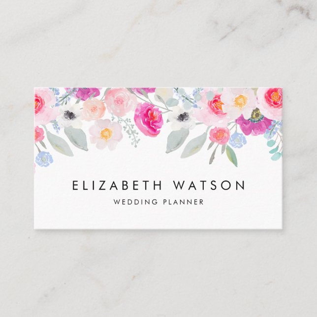 Pretty Pink Anemones and Roses Floral Business Card (Front)