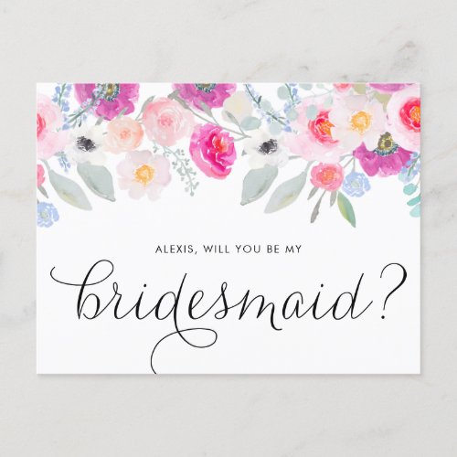 Pretty Pink Anemones Will You Be My Bridesmaid Invitation Postcard