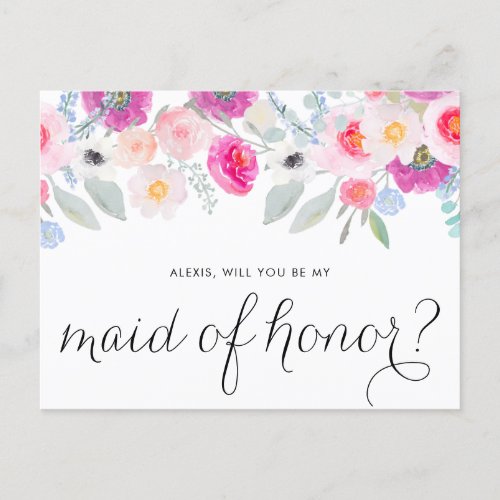 Pretty Pink Anemones Will You Be My Maid of Honor Invitation Postcard