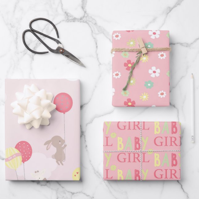 Pretty Pink Animal Baby Shower Mix and Match Wrapping Paper Sheets (Front)