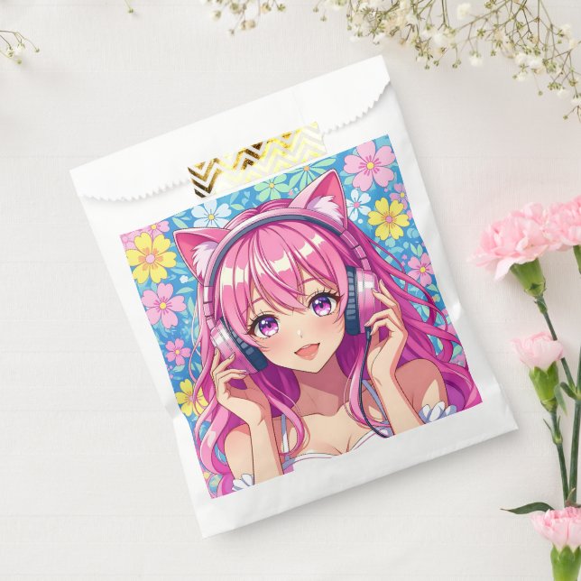 Pretty Pink Anime Girl's Birthday Party Favor Bag (Sealed)