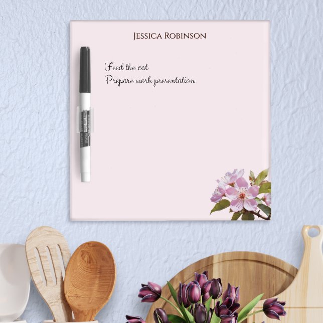 Pretty Pink Apple Blossom Flowers Personalized Dry Erase Board (A pretty pink dry erase board with apple blossom design, personalized with a name)