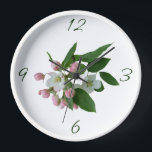 Pretty pink apple blossom green white floral boho  clock<br><div class="desc">This stunning clock was created by Berglind Design.

© Berglind Design. All rights reserved.</div>