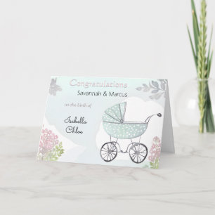 Pretty Pink Aqua Birth Congratulations New Baby Card