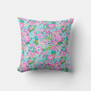 Pretty Pink Aqua Blue Chic Trendy Pastel Throw Pillow