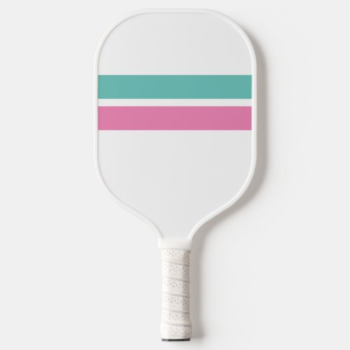 Pretty Pink Aqua Racing Stripes White Background Pickleball Paddle