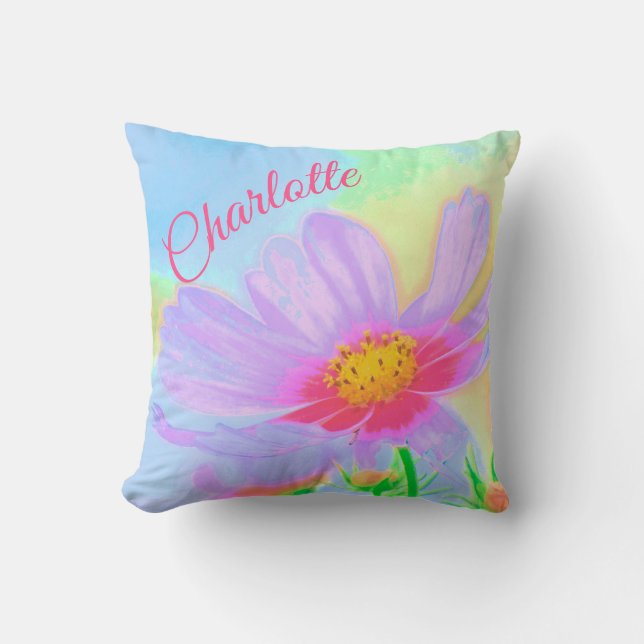 Pretty Pink Aster Flower Throw Pillow (Front)