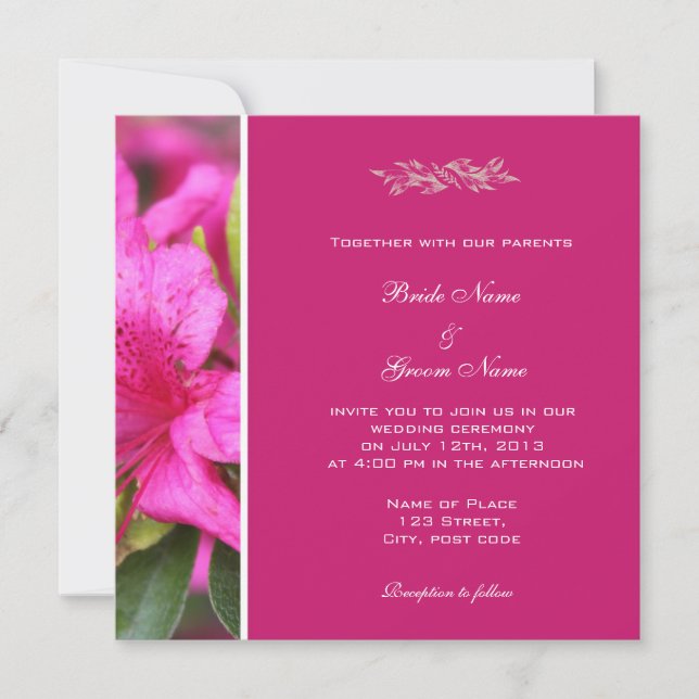 Pretty pink azalea flowers floral wedding invitation (Front)