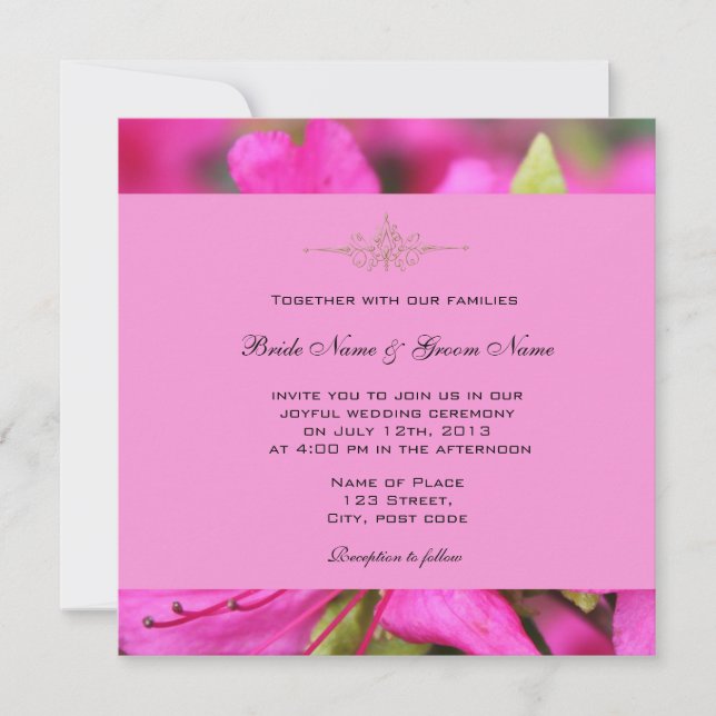Pretty pink azalea flowers wedding invitations (Front)