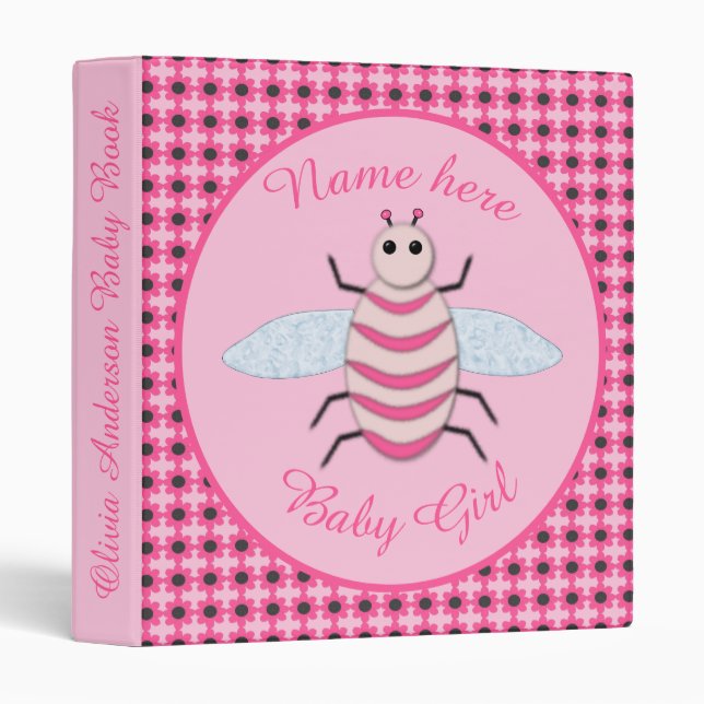 Pretty Pink Baby Girl Bee Baby Book 3 Ring Binder (Front/Spine)