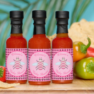 Pretty Pink Baby Girl Bee Custom Baby Shower Hot Sauces