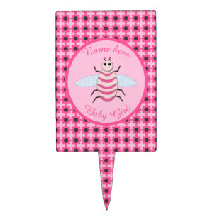 Pretty Pink Baby Girl Bee Custom Cake Topper