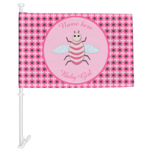 Pretty Pink Baby Girl Bee Custom Car Flag
