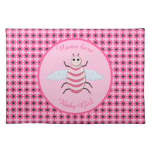 Pretty Pink Baby Girl Bee Custom Cloth Placemat