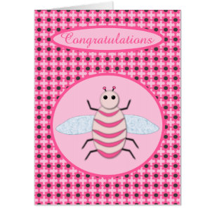 Pretty Pink Baby Girl Bee Custom Congratulations Card