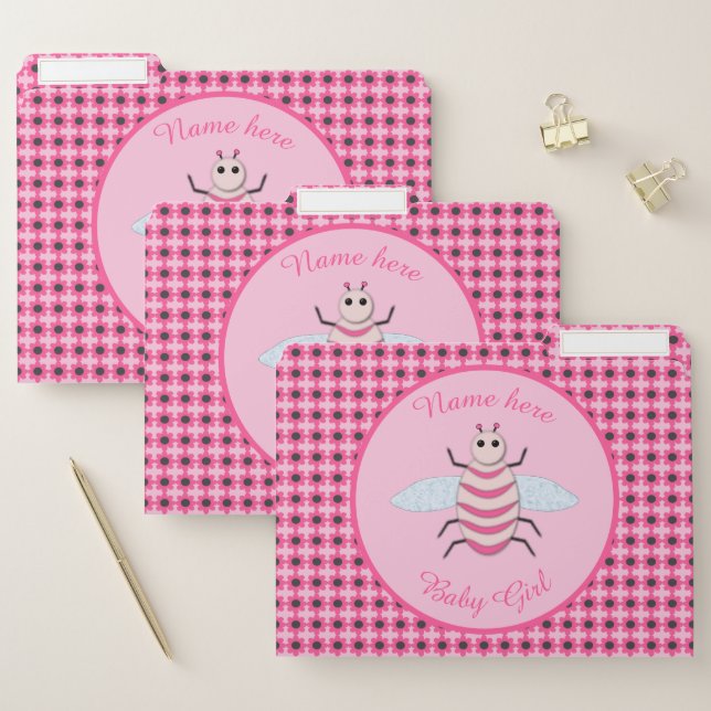 Pretty Pink Baby Girl Bee Custom File Folder (Set)