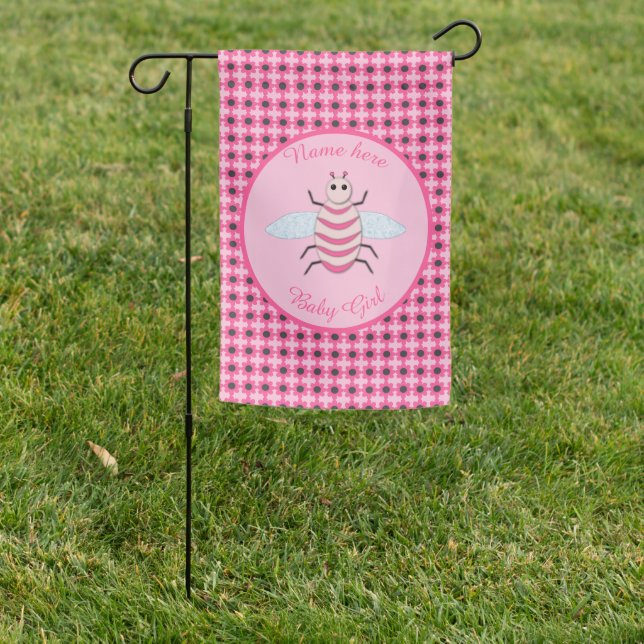 Pretty Pink Baby Girl Bee Custom Garden Flag (In SItu)