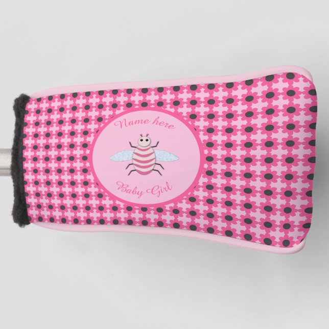 Pretty Pink Baby Girl Bee Custom Golf Head Cover (Front)