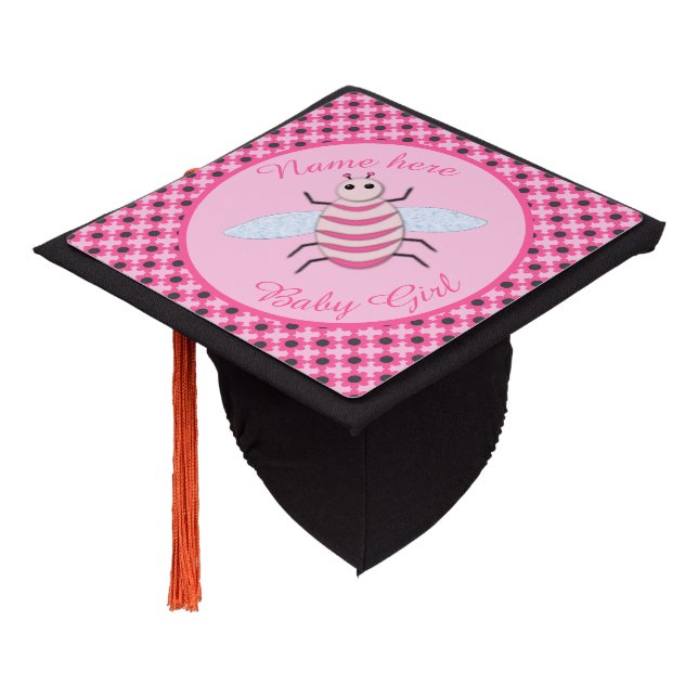 Pretty Pink Baby Girl Bee Custom Graduation Cap Topper (Angled)