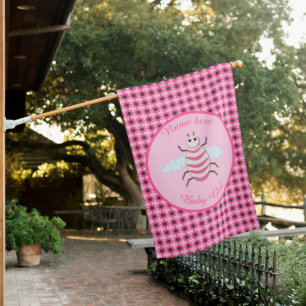 Pretty Pink Baby Girl Bee Custom House Flag