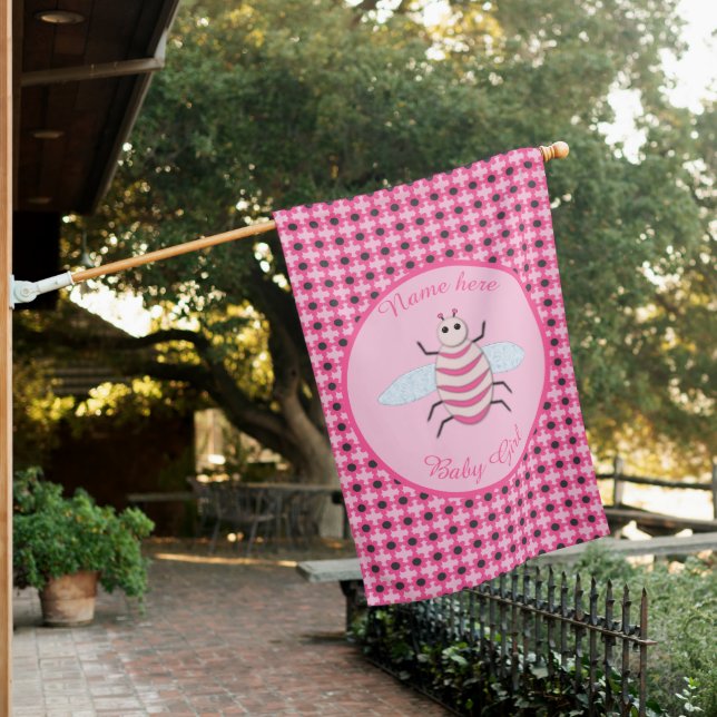 Pretty Pink Baby Girl Bee Custom House Flag (In SItu)