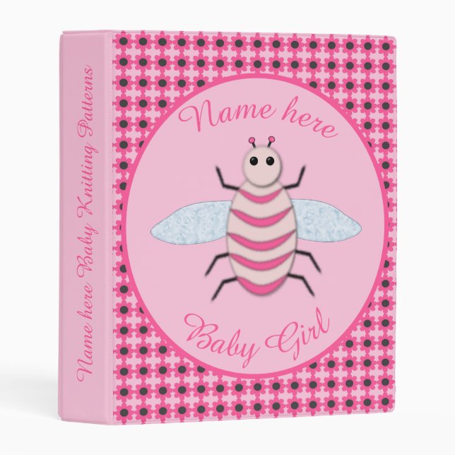 Pretty Pink Baby Girl Bee Custom Knitting Patterns Mini Binder (Front/Spine)