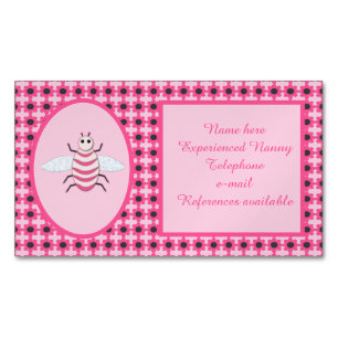 Pretty Pink Baby Girl Bee Custom Nanny Business Card Magnet