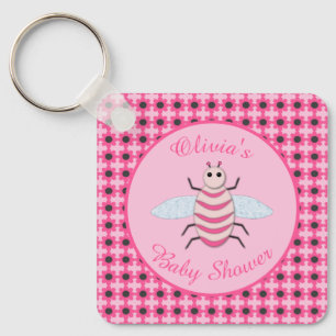 Pretty Pink Baby Girl Bee Custom Save the Date Keychain