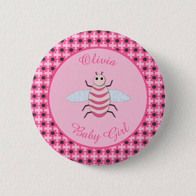 Pretty Pink Baby Girl Bee Gender Reveal Button (Front)