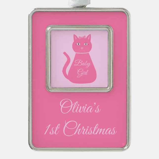 Pretty Pink Baby Girl Cat Custom 1st Christmas Christmas Ornament (Front)