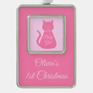Pretty Pink Baby Girl Cat Custom 1st Christmas Ornament