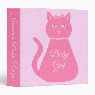 Pretty Pink Baby Girl Cat Custom Baby Recipe 3 Ring Binder