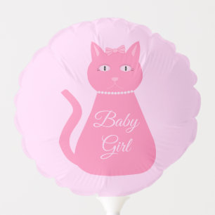 Pretty Pink Baby Girl Cat Custom Baby Shower Balloon