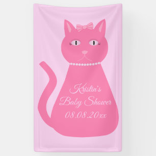 Pretty Pink Baby Girl Cat Custom Baby Shower Banner