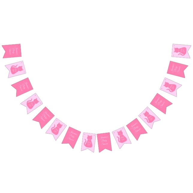 Pretty Pink Baby Girl Cat Custom Baby Shower Bunting Flags (All)