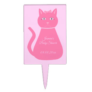 Pretty Pink Baby Girl Cat Custom Baby Shower Cake Topper