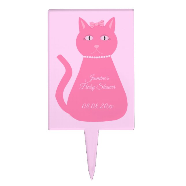 Pretty Pink Baby Girl Cat Custom Baby Shower Cake Topper (Front)