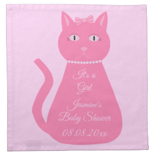 Pretty Pink Baby Girl Cat Custom Baby Shower Cloth Napkin